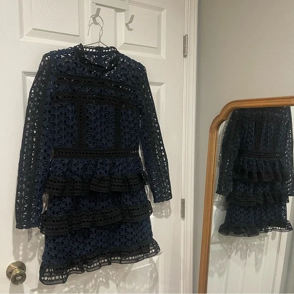 Self-Portrait Navy Lace Long Sleeve Dress - Picture 6 of 8